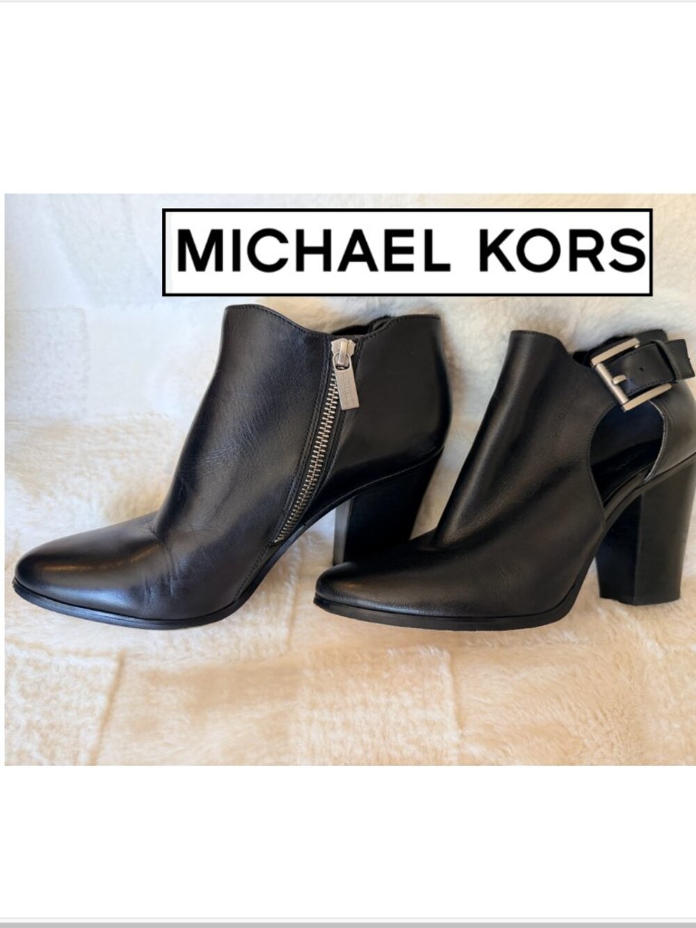 Sexy and Sleek Black MICHAEL Michael Kors Adams Leather Cutout Ankle Booties  7M